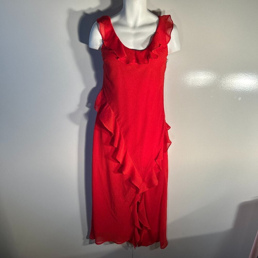 a new day  NWT Red Ruffled Midi Dress Fairy Boho Feminine Cottage Wedding Dressy - Picture 3 of 10